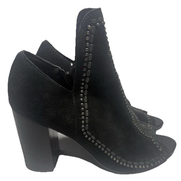 Colleen Cordero Black Suede Booties Studded Peep Toe Heels Women's Size 7.5 EUC - Picture 3 of 11